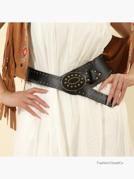 PU Leather Wide Oval Buckle Cinch Waist Belt for Jeans Dress Overcoat main image 6